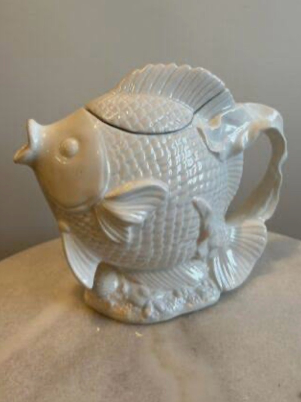 Takahashi White Ceramic Fish Teapot - Charming Coastal Ceramic Pitcher